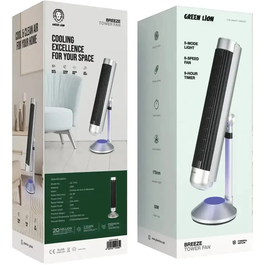 فن ایستاده گرین لاین Green Lion Breeze Tower Fan مدل GNBRZTF50WSL
