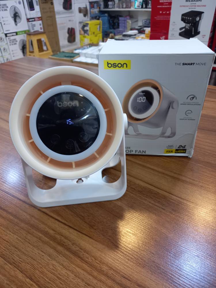 پنکه شارژی چراغ دار ،دیجیتالی bson fn003