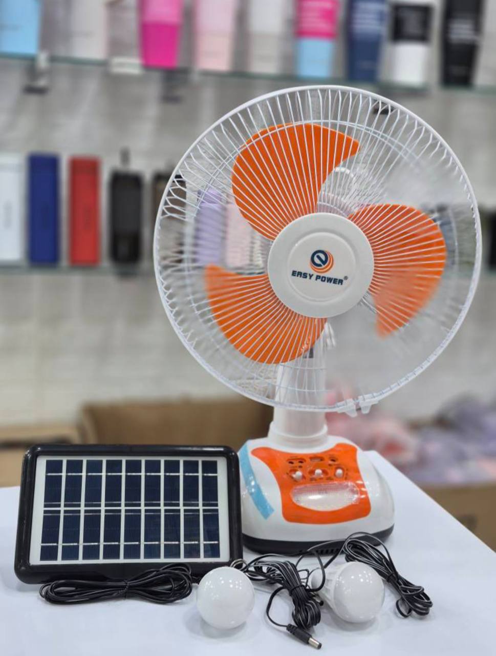 پنکه با شارژ پنل خورشیدی و ال‌ای‌دی  EASY POWER
