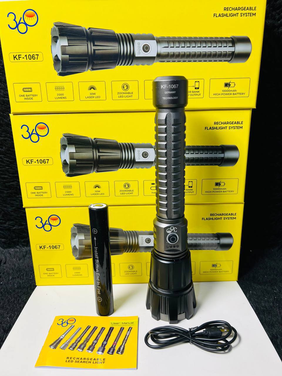 چراغ پلیسی بدنه کامل فلز زوم دار 2000 لومن 30 وات  KF-1067