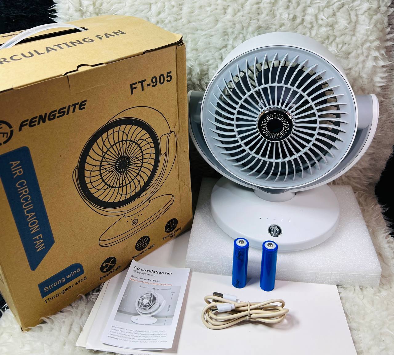 پنکه شارژی چرخشی ۳ حالته ۲ باتری شارژ تایپ سی کیانگ ft-905