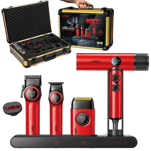 ست چهار کاره ست ماشین اصلاح حرفه‌ای وی جی آر مدل VGR-STEBLRES PRO 4in1