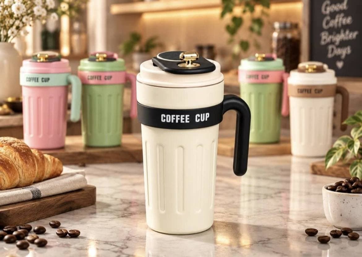 تراول ماگ مدل Coffee Cup دسته دار استیل 650 میلی لیتر دماسنج دار