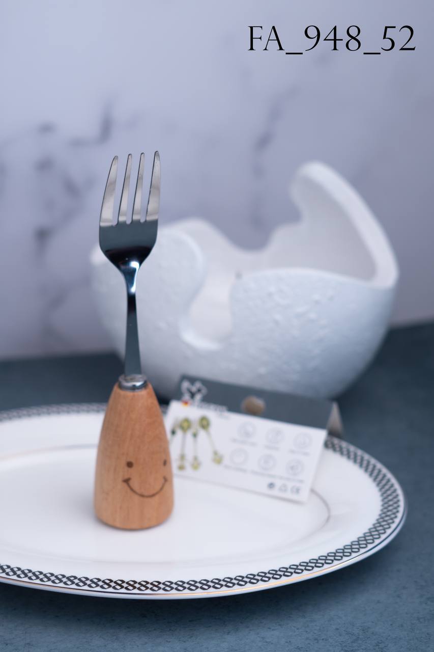 چنگال صبحانه خوری چوب بامبو طرح لبخند