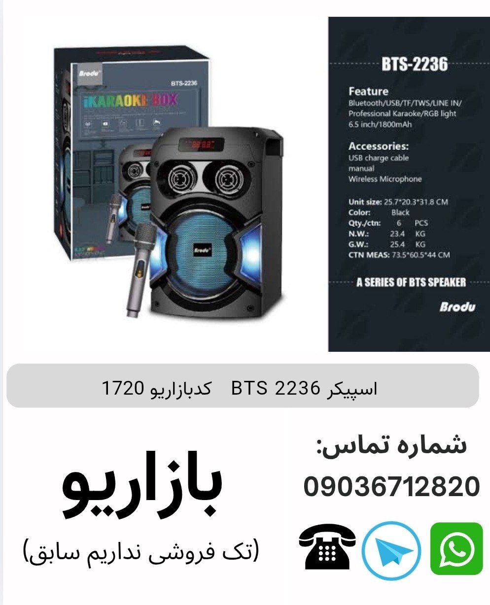 اسپیکر BTS_2236 6.5 یک عددمیکروفون بیسیم- نورپردازیRGB